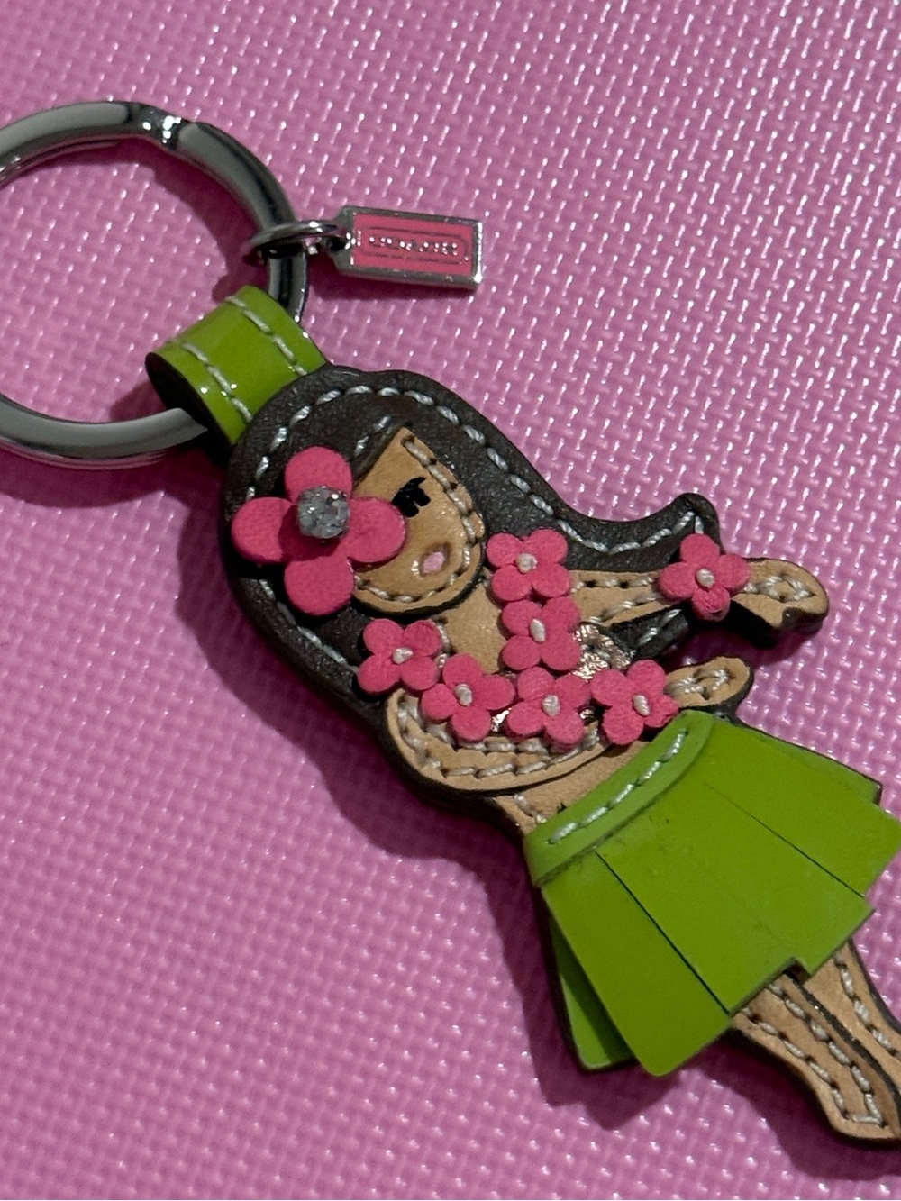 Vintage Coach Leather Hula Girl Keychain - Pink & Lim… - Gem